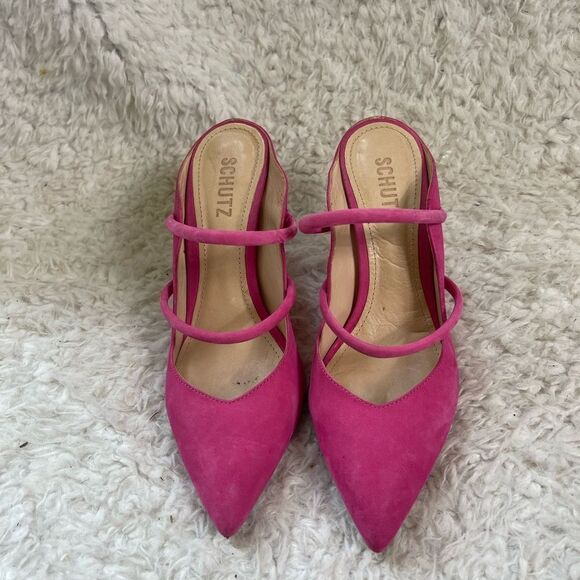 Schultz Hot Pink suede Mules 4”heels pointed toe Size9B - Picture 3 of 8